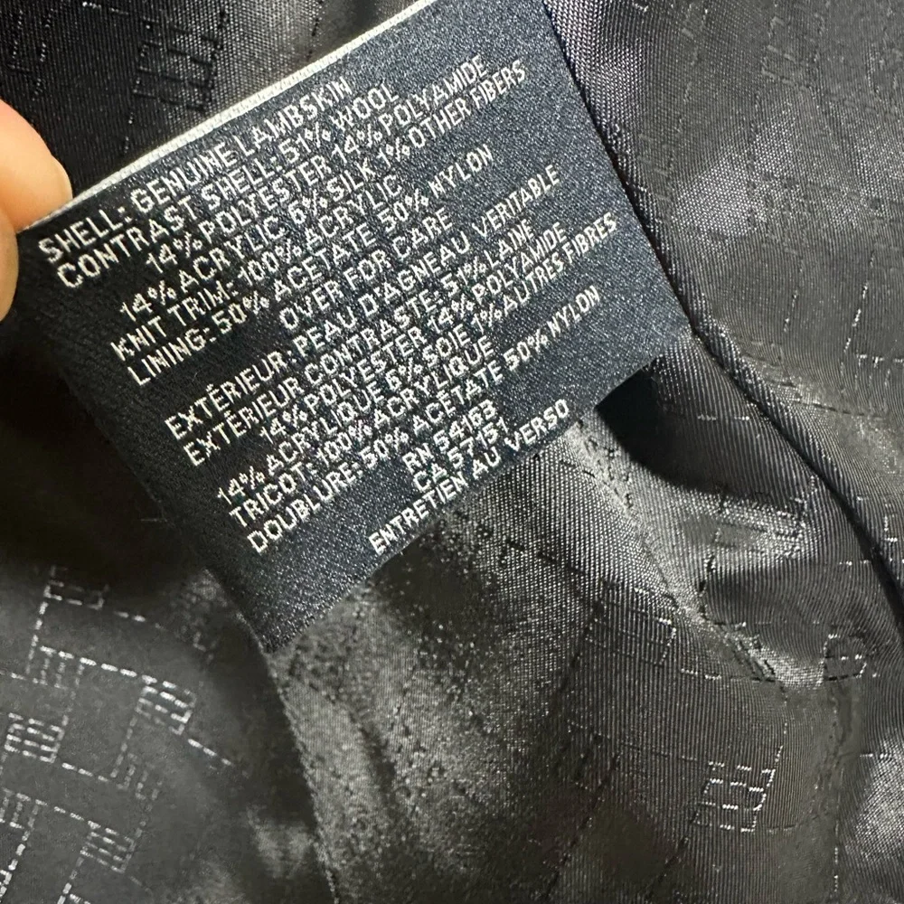 Cole Haan Sz 10 Gray Black Lambskin Leather Wool Blend Tweed Full Zip Jacket - Picture 10 of 14